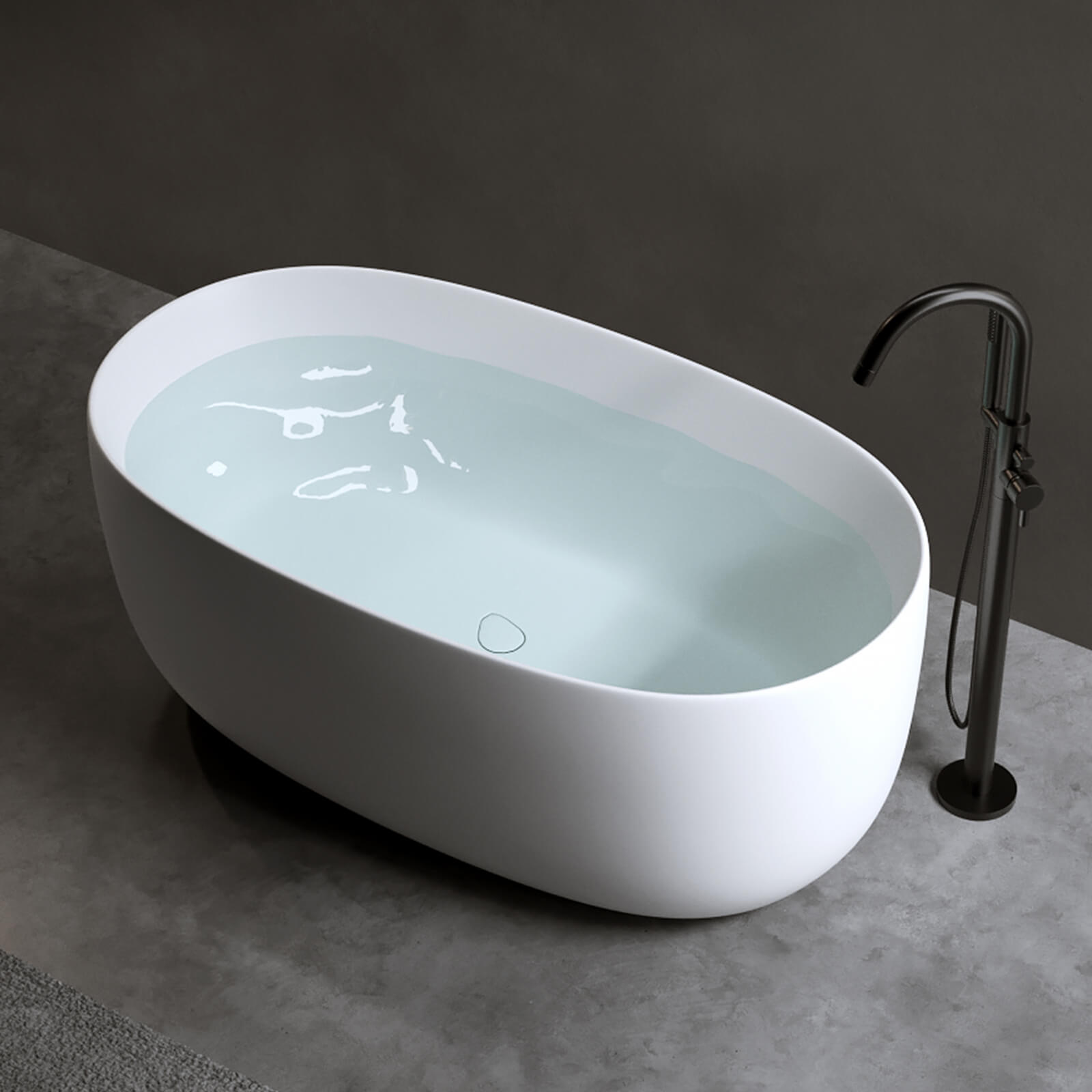 Freestanding stone resin bathtub with a sleek matte white finish