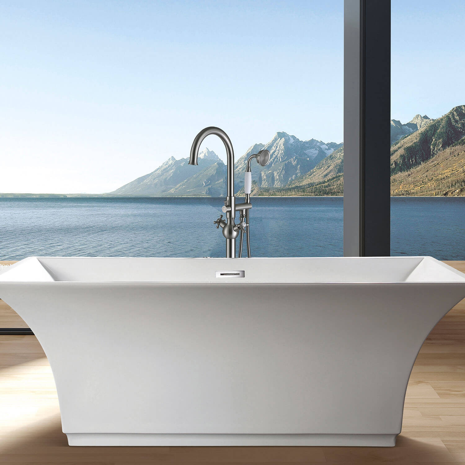Freestanding bathtub faucet brushed nickel finish with swivel spout