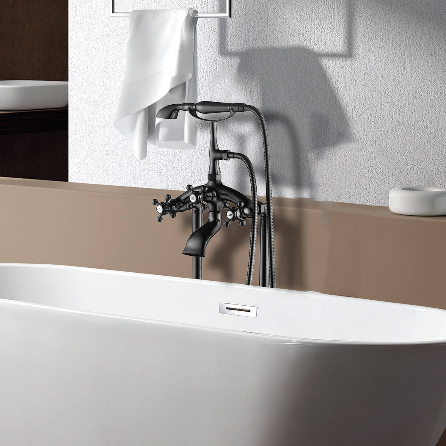 Freestanding bathtub faucet with hot and cold control