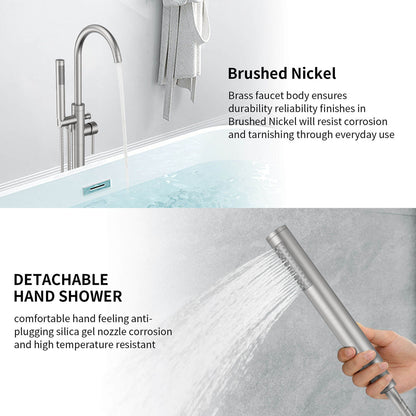 Freestanding bathtub faucet with solid brass body and hand shower