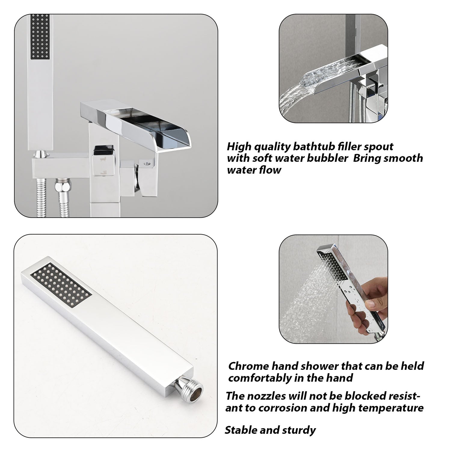 Freestanding bathtub faucet with water aerator for gentle and smooth flow