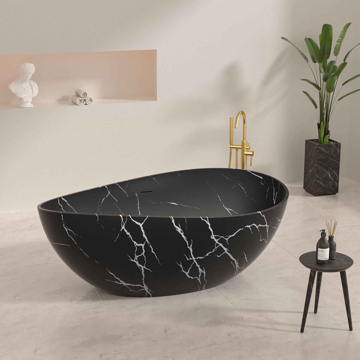 Freestanding stone resin bathtub black finish for luxury bathroom