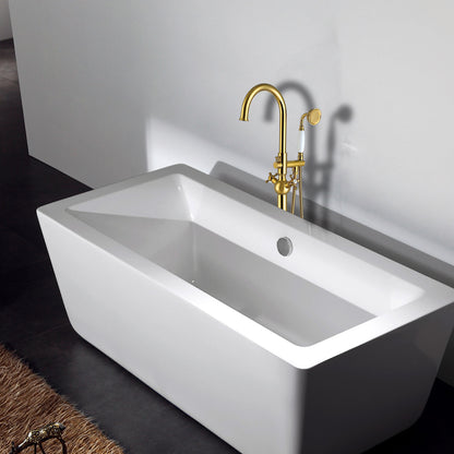 Freestanding tub filler faucet gold color with stable floor installation