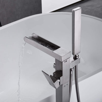Freestanding tub filler with dual function spout and hand shower