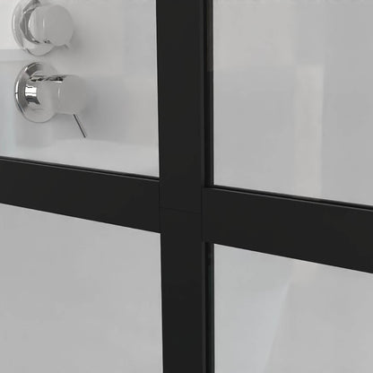 French style grid glass shower door with matte black aluminum frame