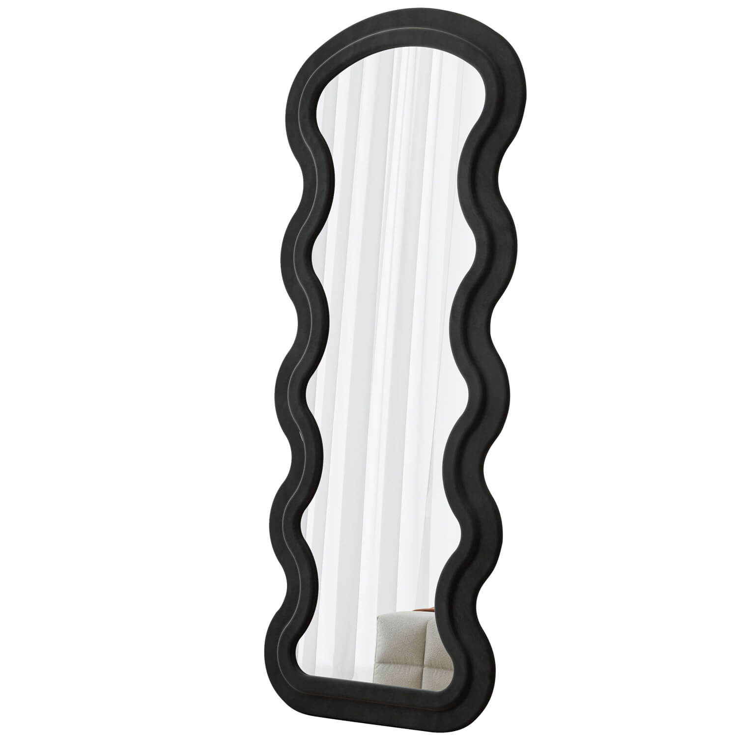 Front view of black wavy flannel mirror plain background