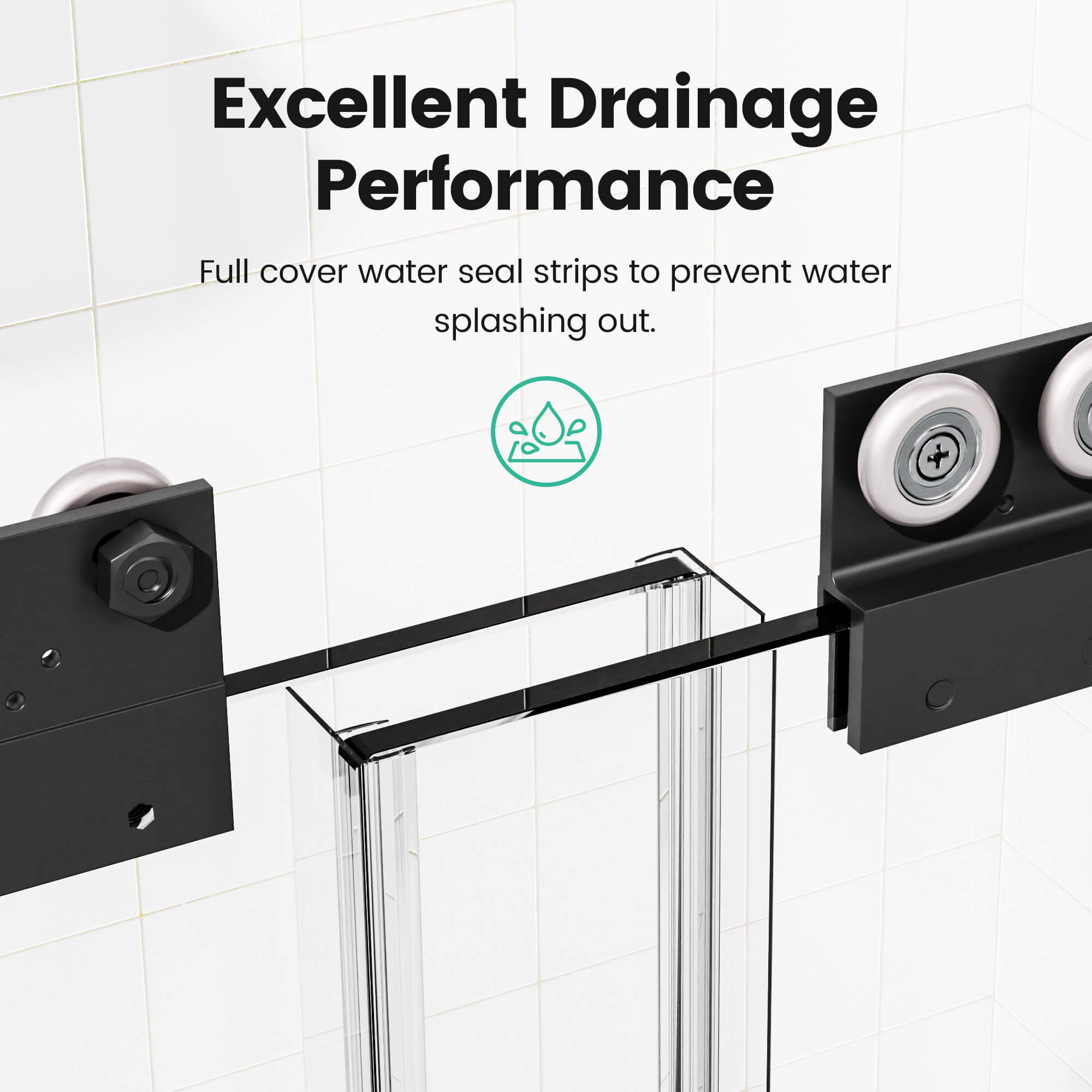 Full-Length Waterproof PVC Seals on Matte Black Framed Shower Enclosure