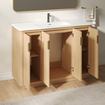 Fully Open Doors 48 inch Wooden Bathroom Vanity Cabinet Ample Storage Space