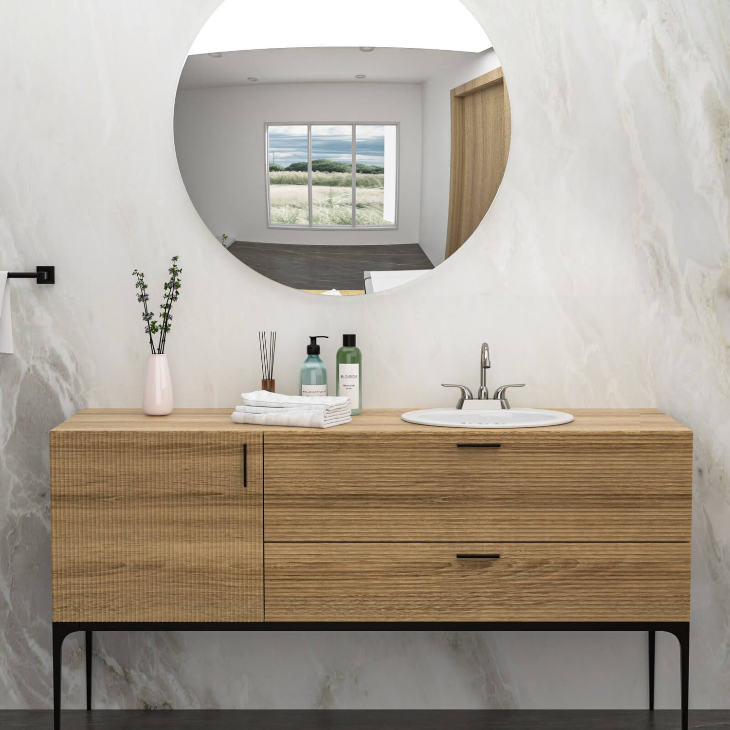 Functional and decorative bathroom sink with soft white tone