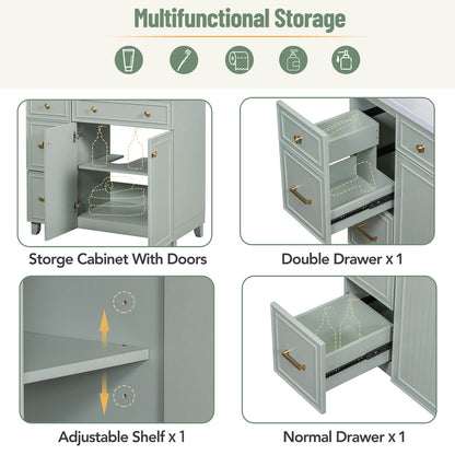 Functional light grey-green vanity for organized bathrooms