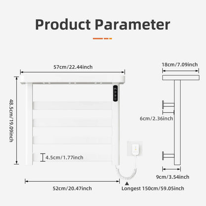 G50 White Plug-In Heated Towel Rack Overall Dimensions Specifications