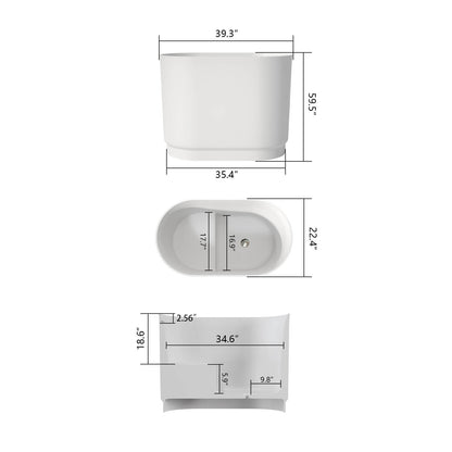 39&quot; Solid Surface Oval Japanese Soaking Tub with Integrated Seat