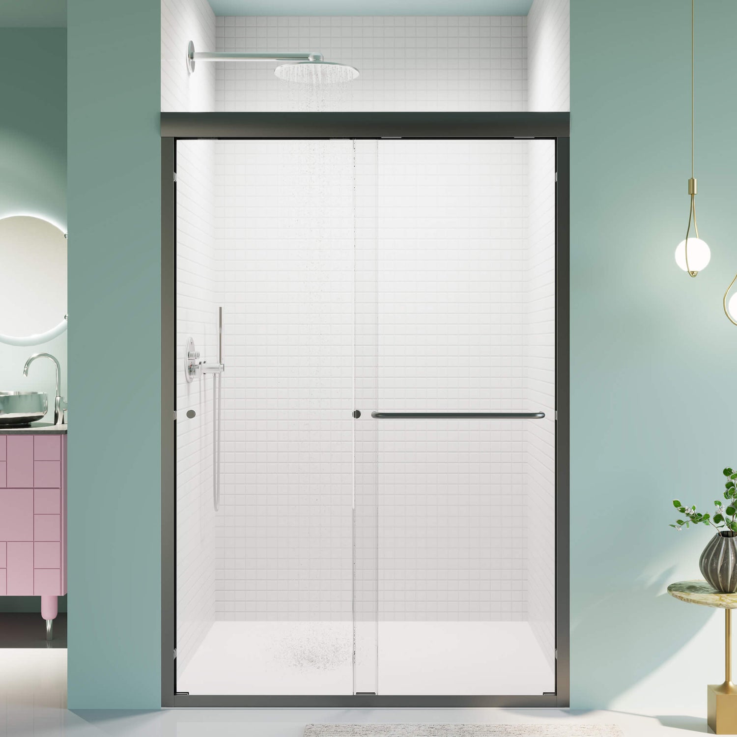 Giving Tree 44-48 inch W x 72 inch H Matte Black Framed Double Sliding Shower Door