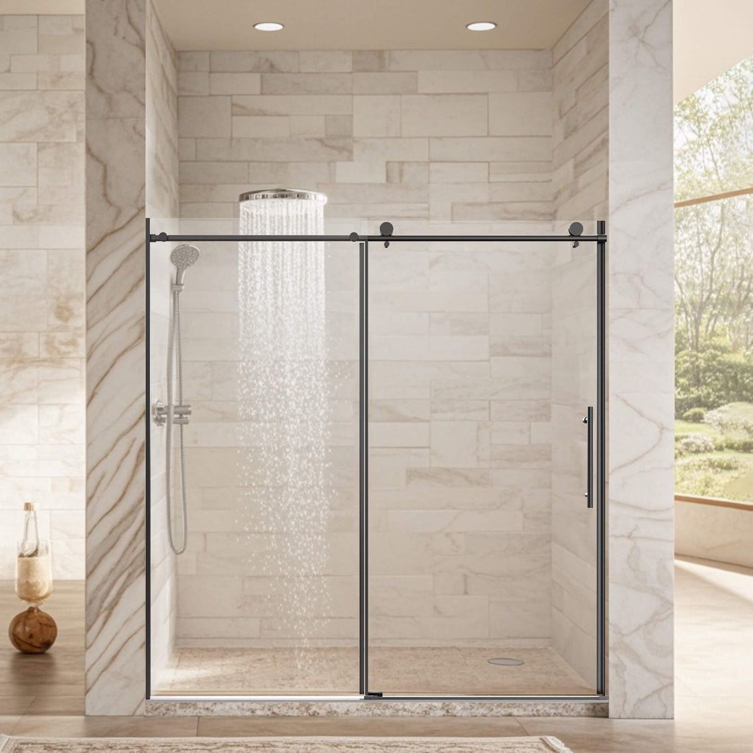 Giving Tree 68-72 inch W x 76 inch H Frameless Single Sliding Shower Door in Matte Black
