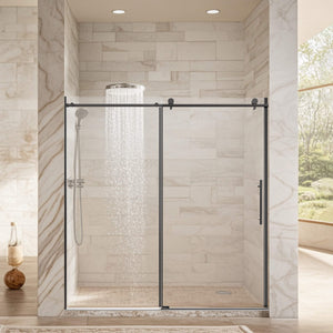 Giving Tree 68-72 inch W x 76 inch H Frameless Single Sliding Shower Door in Matte Black