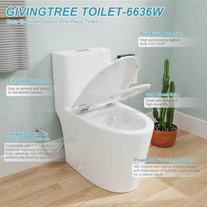 Giving Tree One-Piece Floor Mount Toilet with Soft Close Seat
