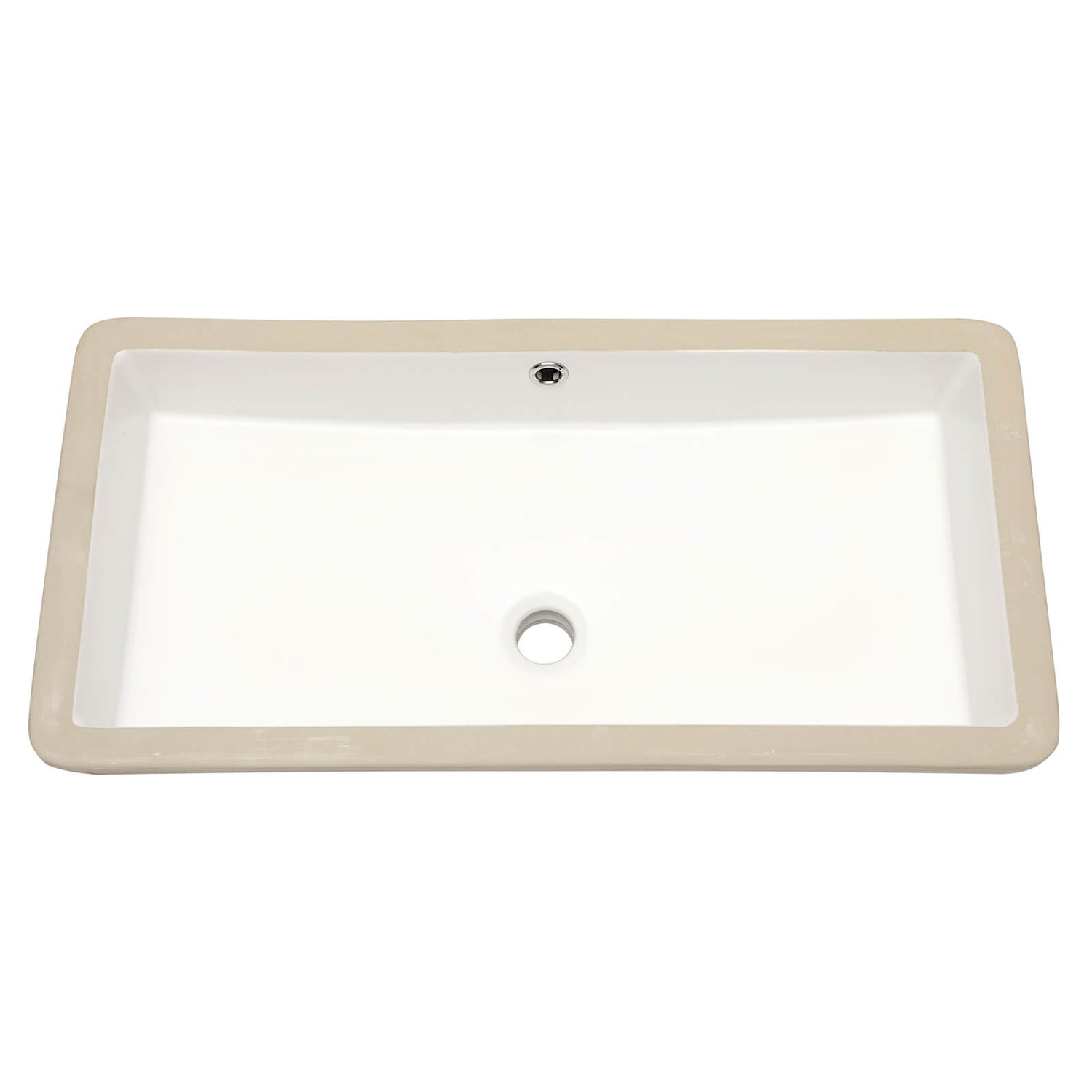 Glossy ceramic bathroom sink with extra wide rectangular bowl