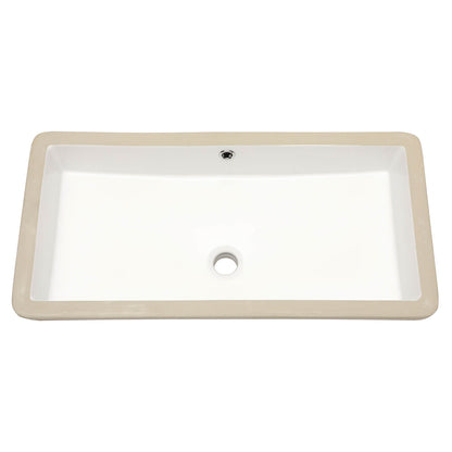 Glossy ceramic bathroom sink with extra wide rectangular bowl