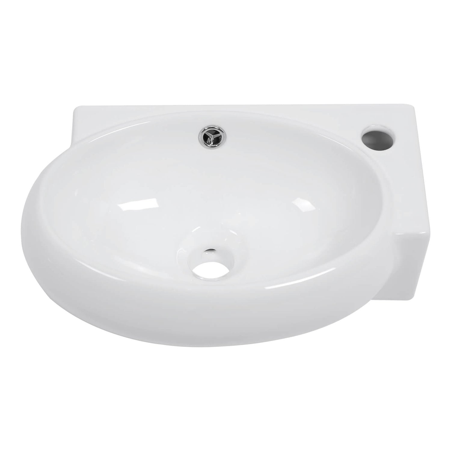 Glossy ceramic wall hung sink with right faucet cutout