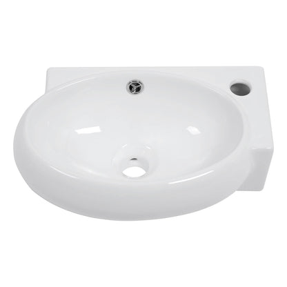 Glossy ceramic wall hung sink with right faucet cutout