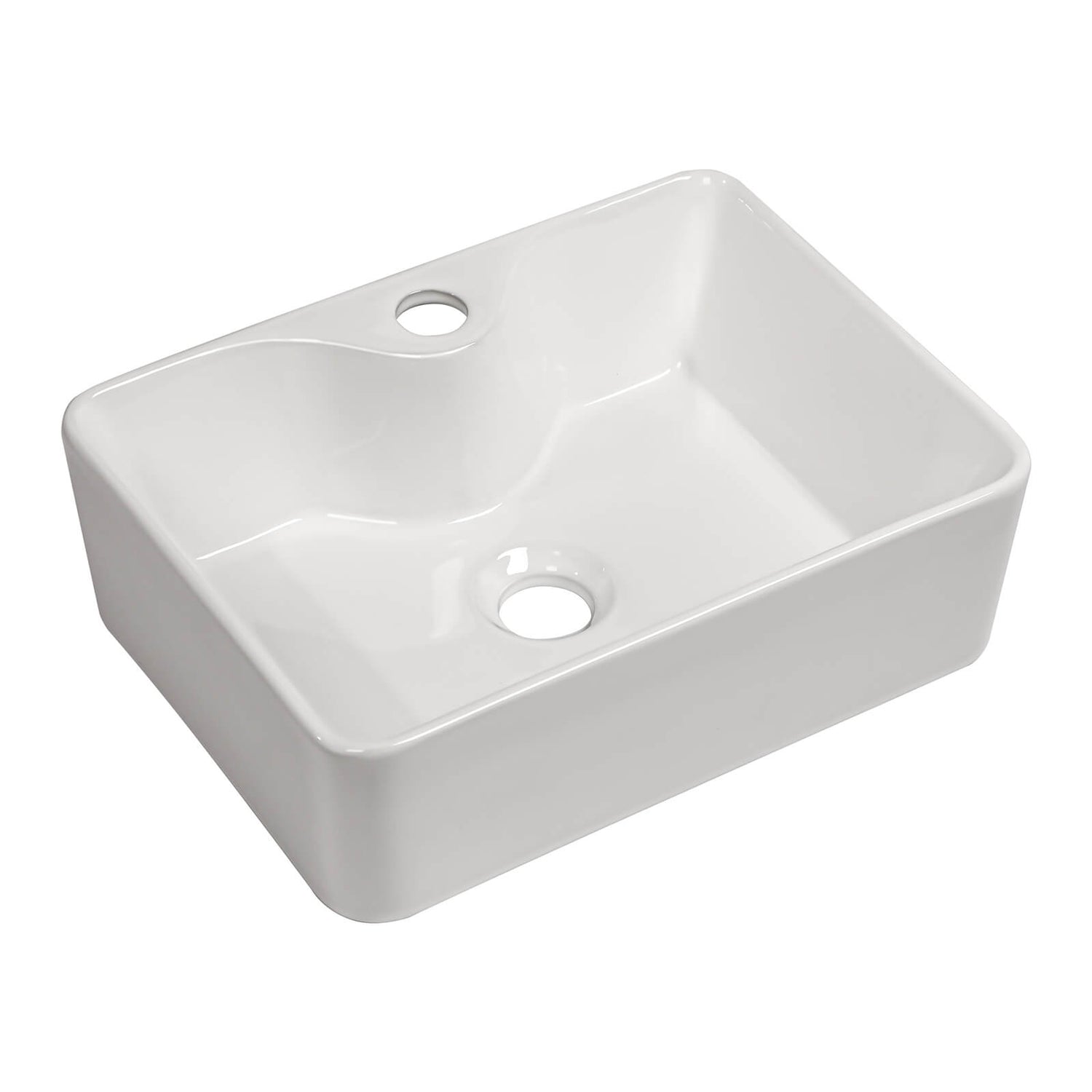 Glossy finish vessel sink for small vanity installations