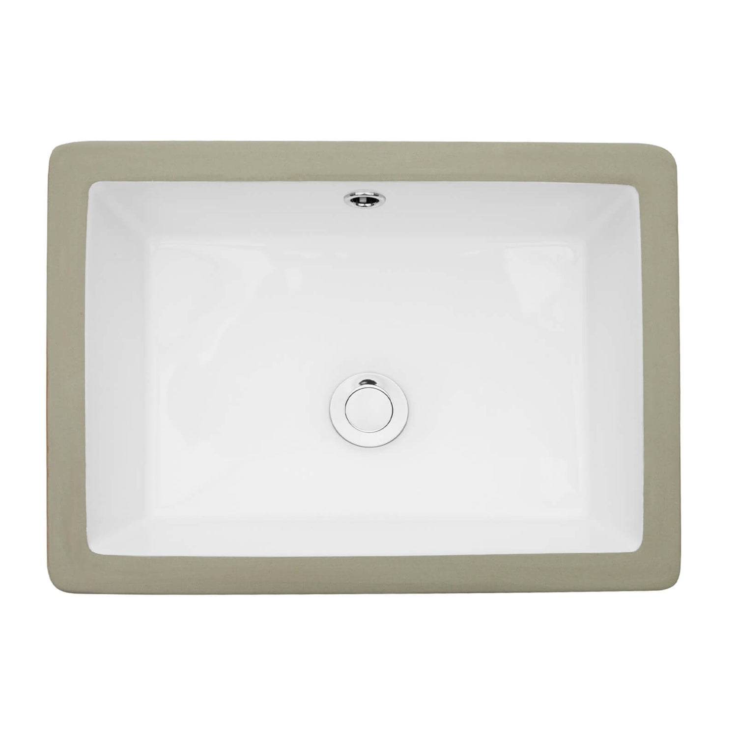 Glossy rectangular ceramic bathroom sink installed under vanity top