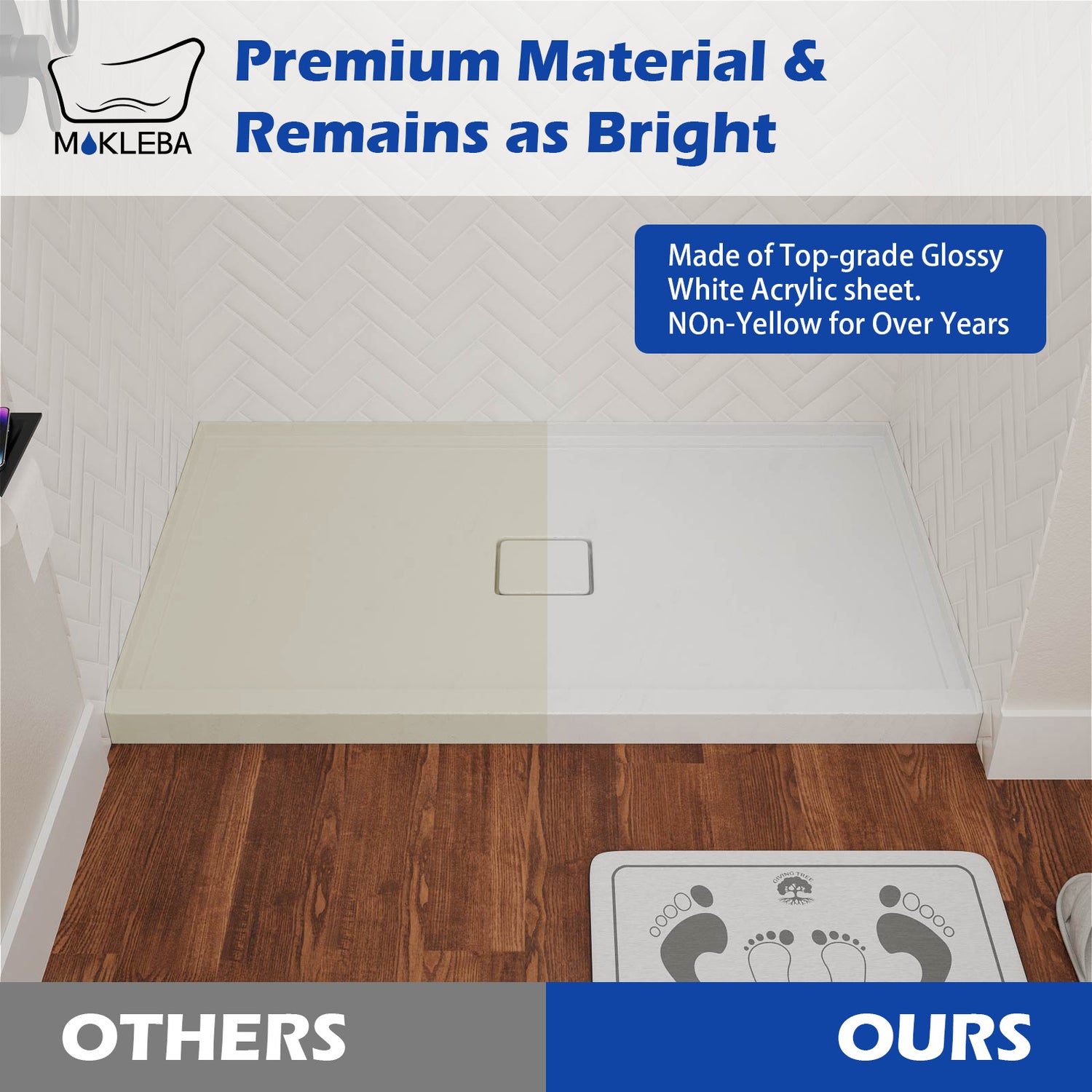 Glossy white acrylic shower tray with long lasting finish