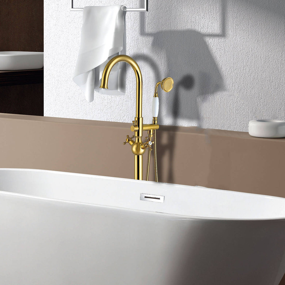 Gold Independent Freestanding Tub Filler Faucet