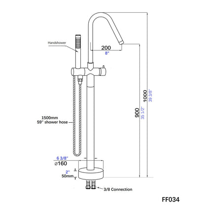Gold freestanding tub filler faucet dimension