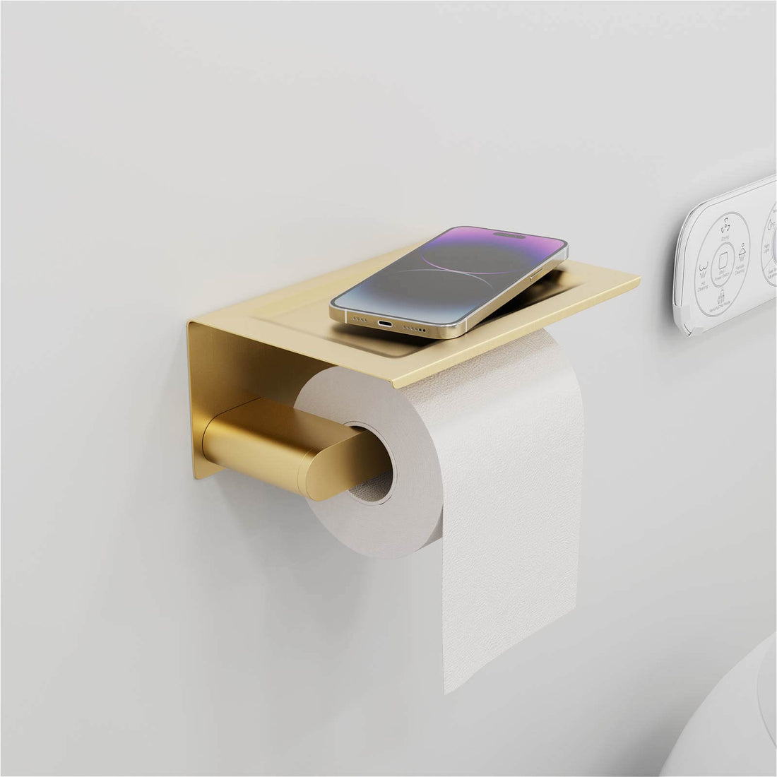 Golden Finish Wall Mounted Toilet Paper Holder with Phone Shelf