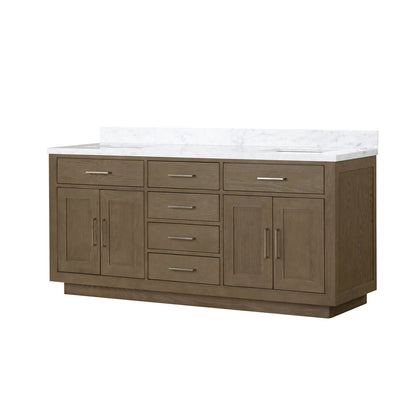 Gray vanity styled in a modern minimalist bathroom