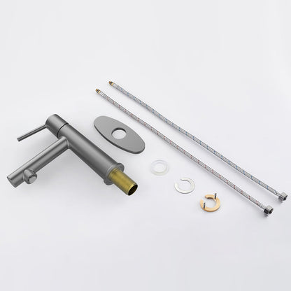 Gray Single Handle Bathroom Faucet with install fittings and hoses