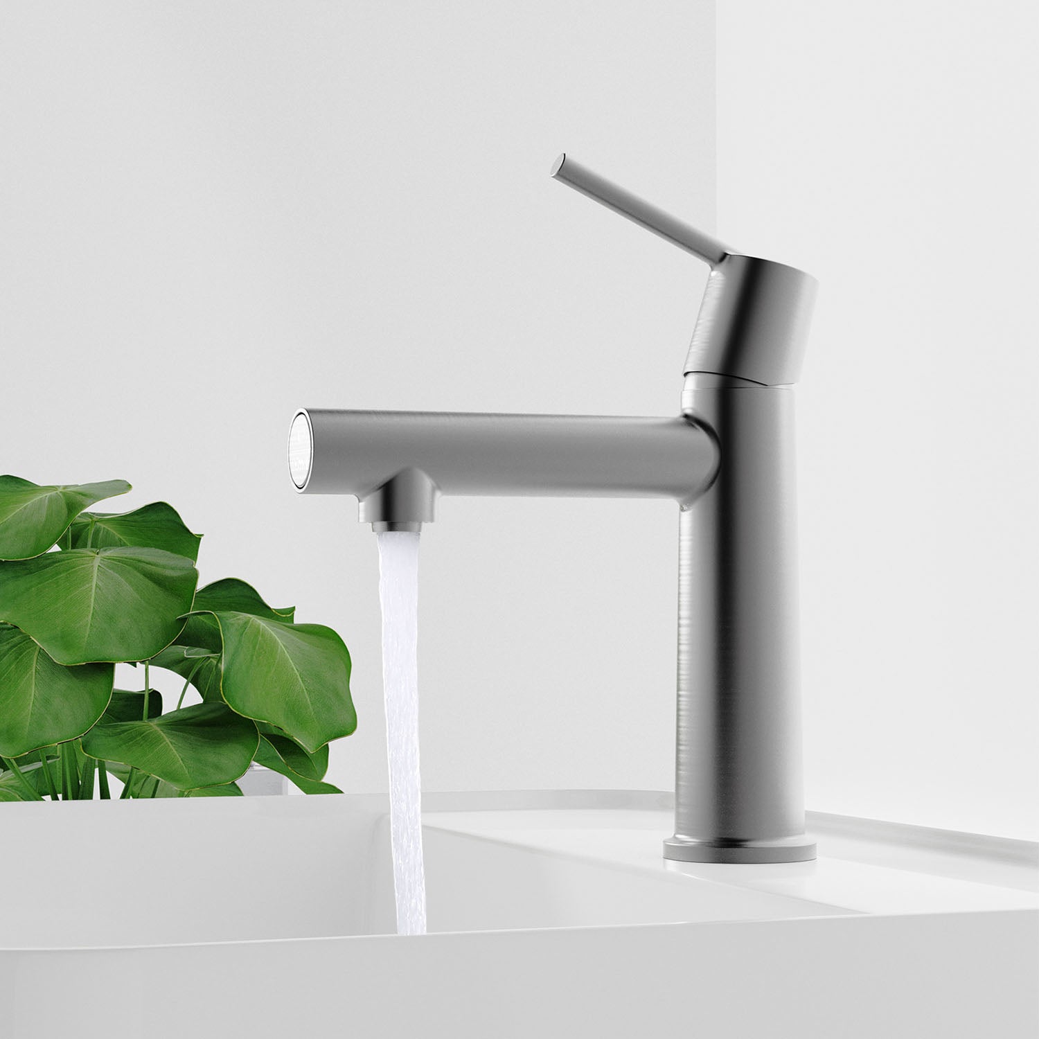 Gray Single Handle Single Hole Bathroom Faucet with 2 Water Flow Mode