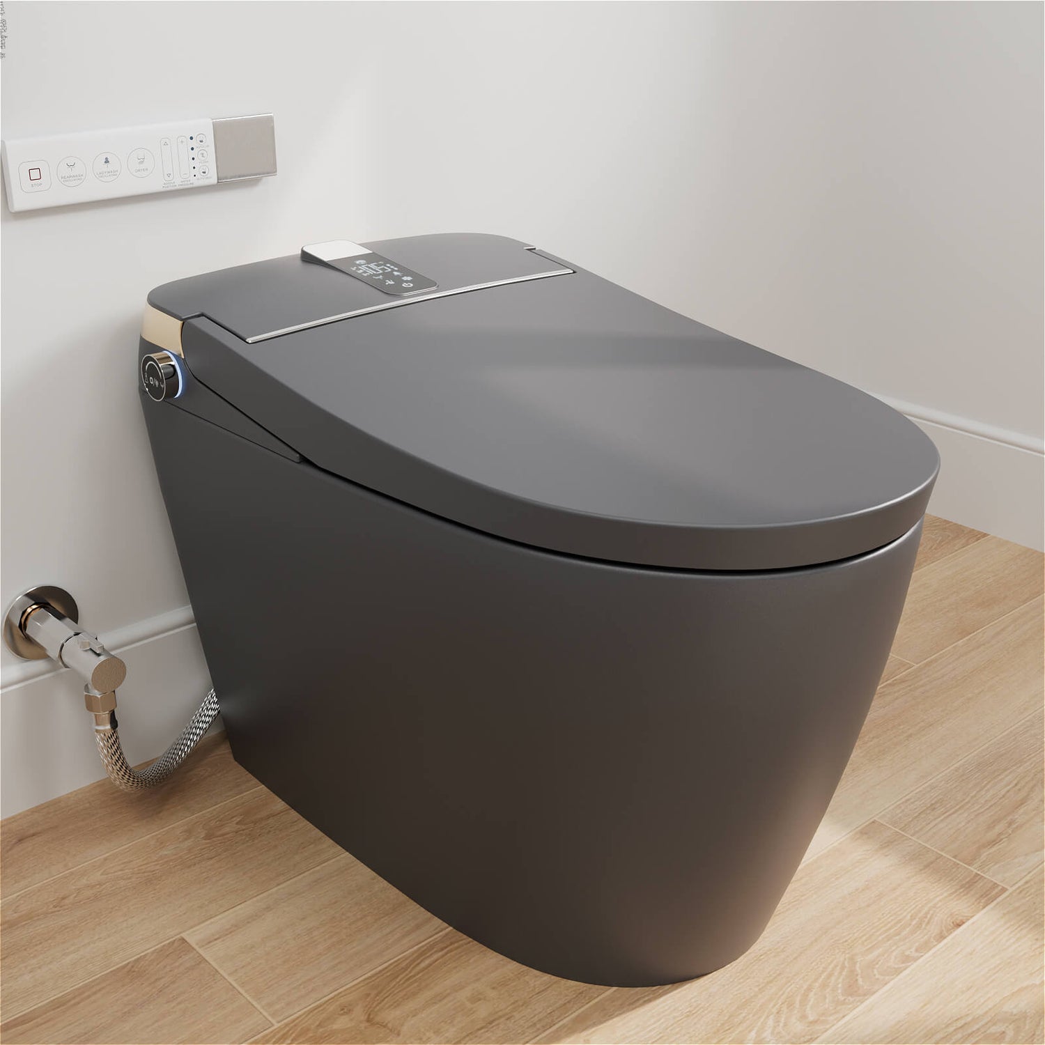 Gray Smart Bidet Toilet with Auto Open Lid