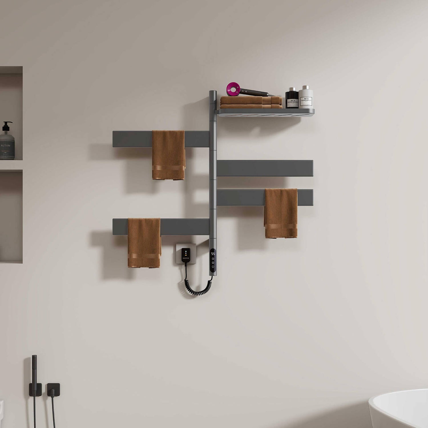 Gray smart towel warmer for cozy towels