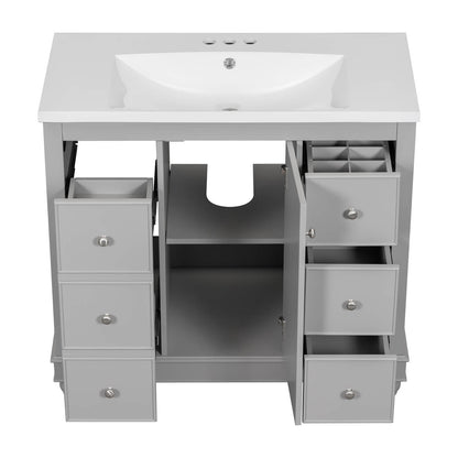 Gray vanity s durable structure made of solid wood and MDF