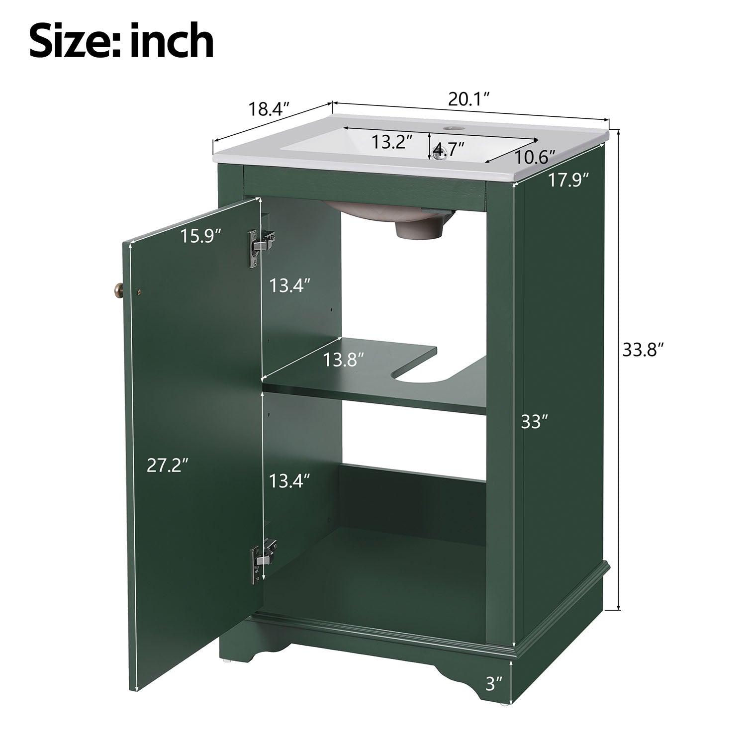 Green solid wood bathroom cabinet dimensions