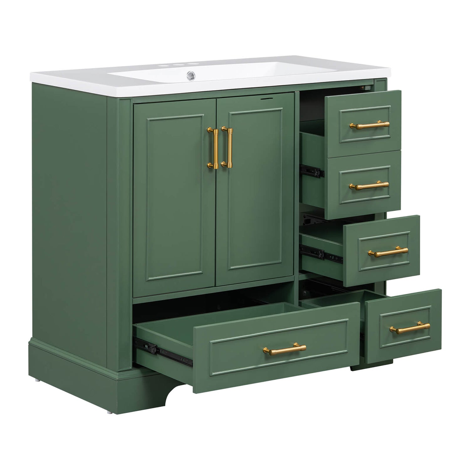 Green vanity for traditional and modern bathroom aesthetics