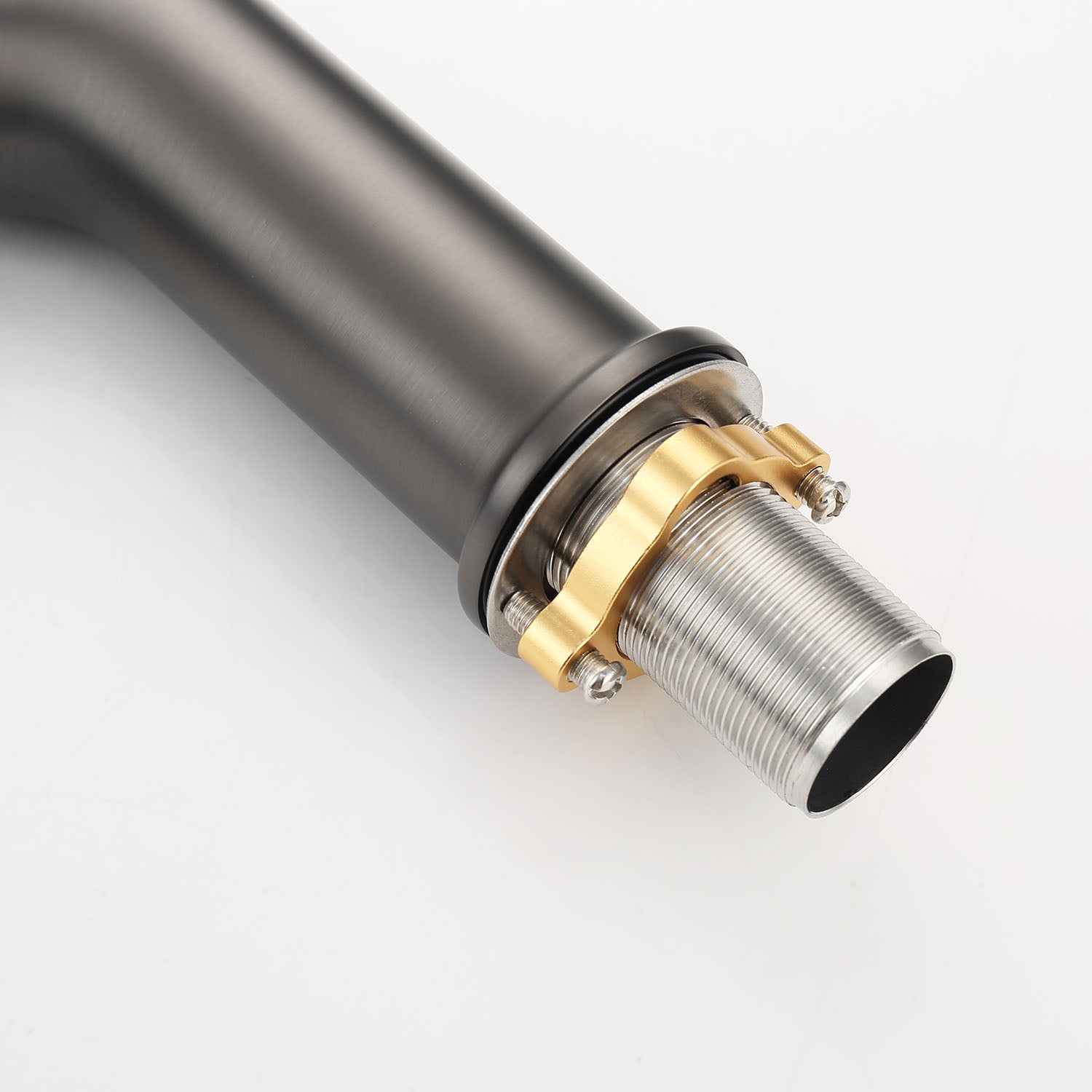Grey Single Handle Bathroom Faucet spiral hole detail