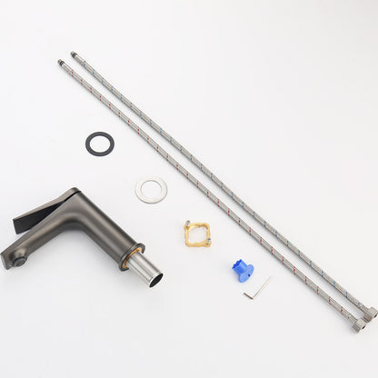 Grey Single Hole Single Handle Bathroom Faucet and accessories