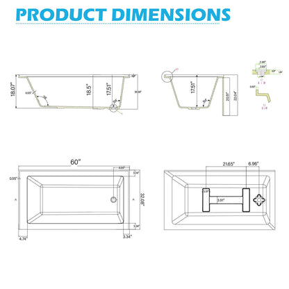 60&quot; Solid Surface Alcove Soaking Bathtub