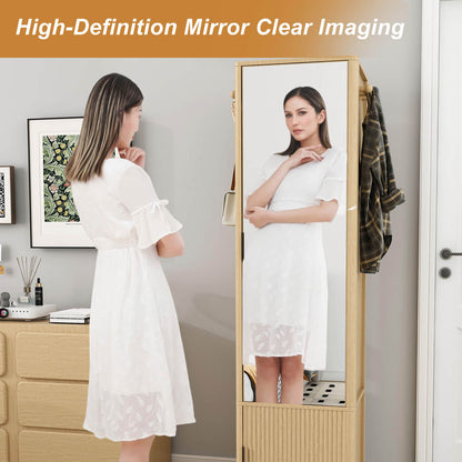 HD wooden rotating mirror cabinet for bedroom outfit fitting