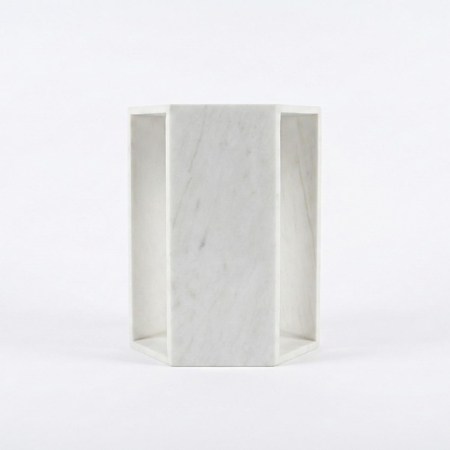 "Cloud-Like" Veining Patterns Marble White Side Table for Bathroom or Bedroom Nightstand or Gift New House Decor