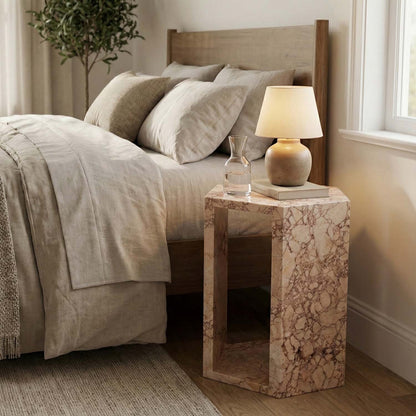 Luxury Real Marble Pink Side Table Hexagon Shape End Table for Living Room, Bedroom &amp; Small Spaces