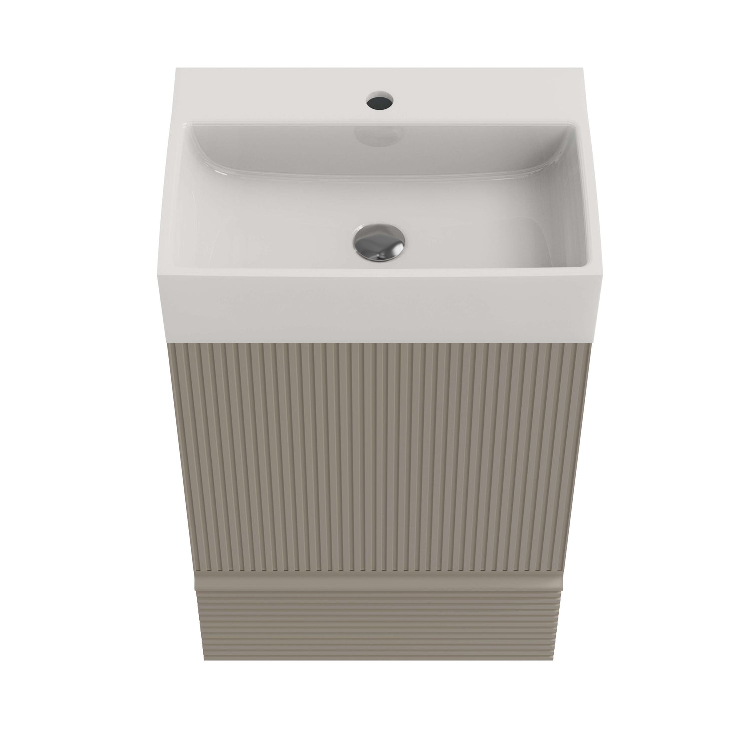 Hidden handles for a minimalist design on the gray vanity