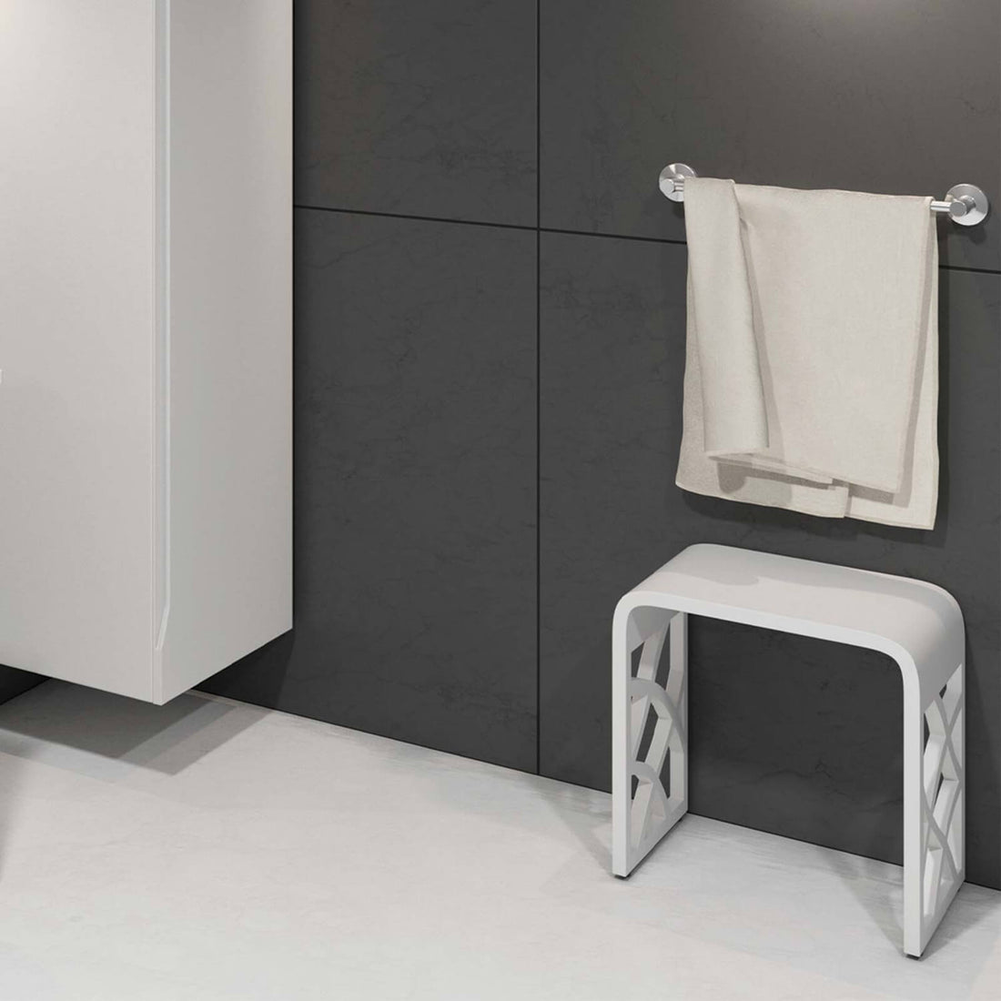 High Strength Matte White Solid Surface Shower Stool