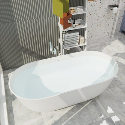 High end freestanding bathtub with curved edges and durable solid surface