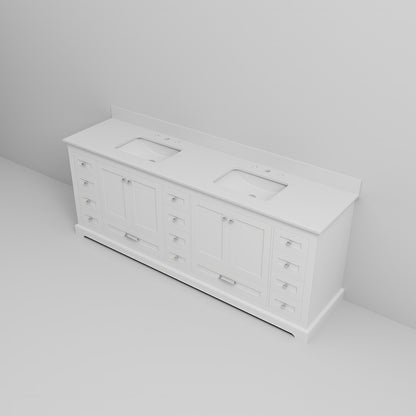 High end white double sink vanity with smooth gliding hardware