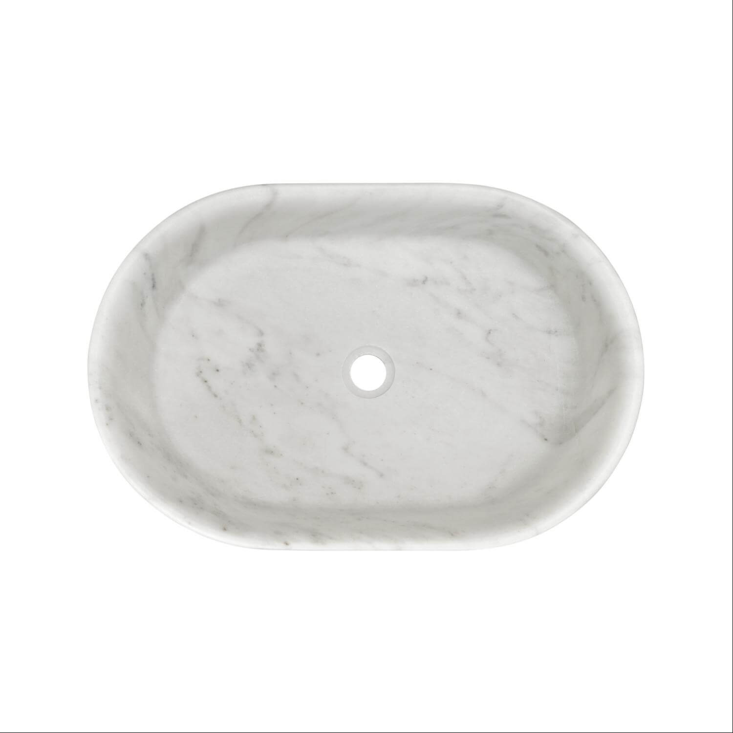 24" White Natural Marble Oval Bathroom Vessel Sink for Vanity Countertop