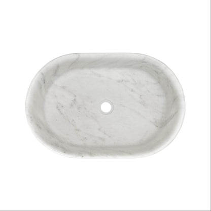 24" White Natural Marble Oval Bathroom Vessel Sink for Vanity Countertop